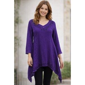 Holy Clothing Purple Embroidered Dress Women's Size Large Asymmetrical Hem Boho